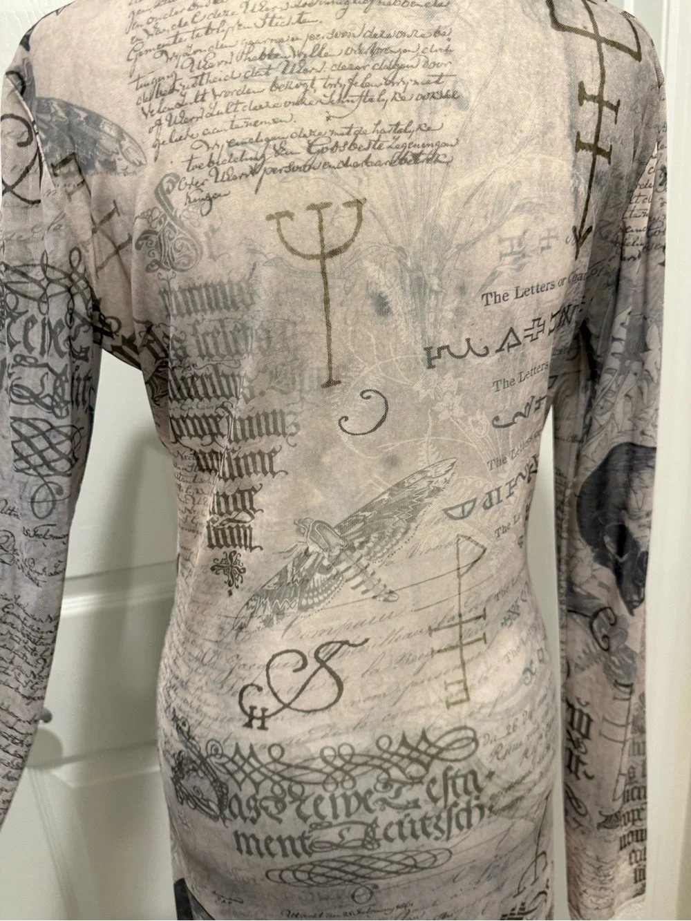 Gray Script & Skull Long Sleeve Sheer Maxi Dress - Picture 11 of 11